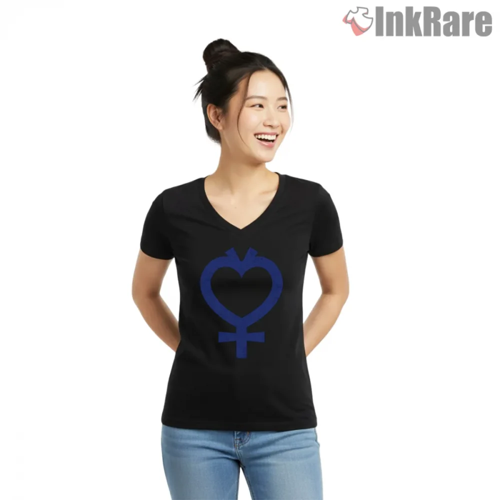 Cool Blue Mercury Symbol Graphic Shirt on black v-neck shirt for women graphic tee