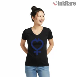 Cool Blue Mercury Symbol Graphic Shirt on black v-neck shirt for women graphic tee