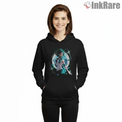 Cool Blue Mercury Water Aura Shirt on black hoodie for women graphic tee