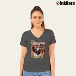 Women’s Cool Charizard Fire Flying Dragon Pokemon Gift V-Neck Tee in charcoal | Chic Neckline, Soft Texture