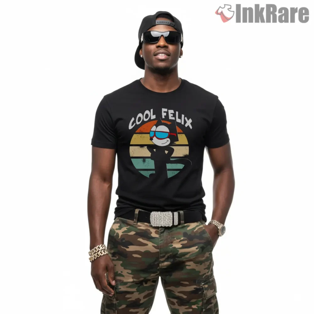 Cool Felix The Cat Sunset Shades Shirt on black short sleeve shirt for men graphic tee