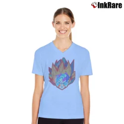 Women’s Cool Goku Sound Activated DJ EDM LED V-Neck Tee in light blue | Chic Neckline, Soft Texture