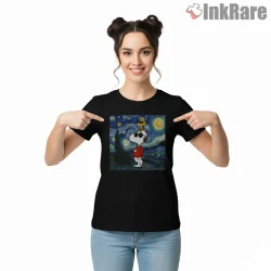 Cool Snoopy And Woodstock Starry Night Art Mashup Shirt on black short sleeve shirt for women graphic tee