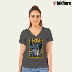 Women’s Cool Star Wars Lake Tahoe Japanese Brand Parody V-Neck Tee in charcoal | Chic Neckline, Soft Texture