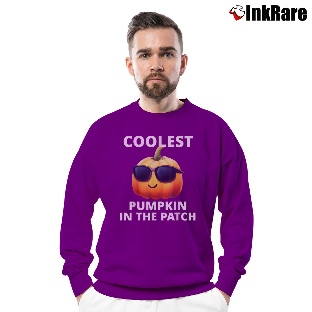 Men’s Coolest Pumpkin In The Patch Kids Halloween Crewneck Sweatshirt in purple | Cozy Fabric, Clean Style