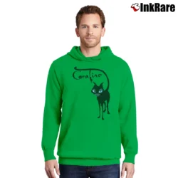 Men’s Coraline Cat Movie Graphic Pullover Hoodie in irish green | Cozy, Durable, Modern Fit