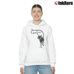 Women’s Coraline Cat Movie Graphic Cozy Hoodie in white | Warm, Structured, Stylish
