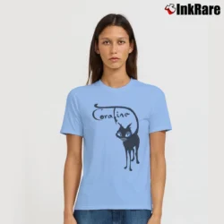 Women’s Coraline Cat Movie Graphic Signature T-Shirt in light blue | Soft, Flattering Fit