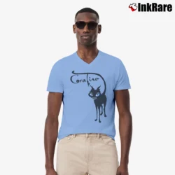 Men’s Coraline Cat Movie Graphic V-Neck Tee in light blue | Sharp, Breathable, Everyday Staple
