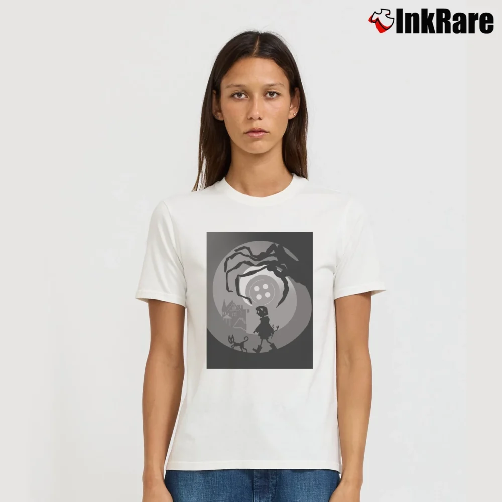 Women’s Coraline Inspired Movie Signature T-Shirt in white | Soft, Flattering Fit