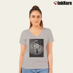 Women’s Coraline Inspired Movie V-Neck Tee in sport grey | Chic Neckline, Soft Texture