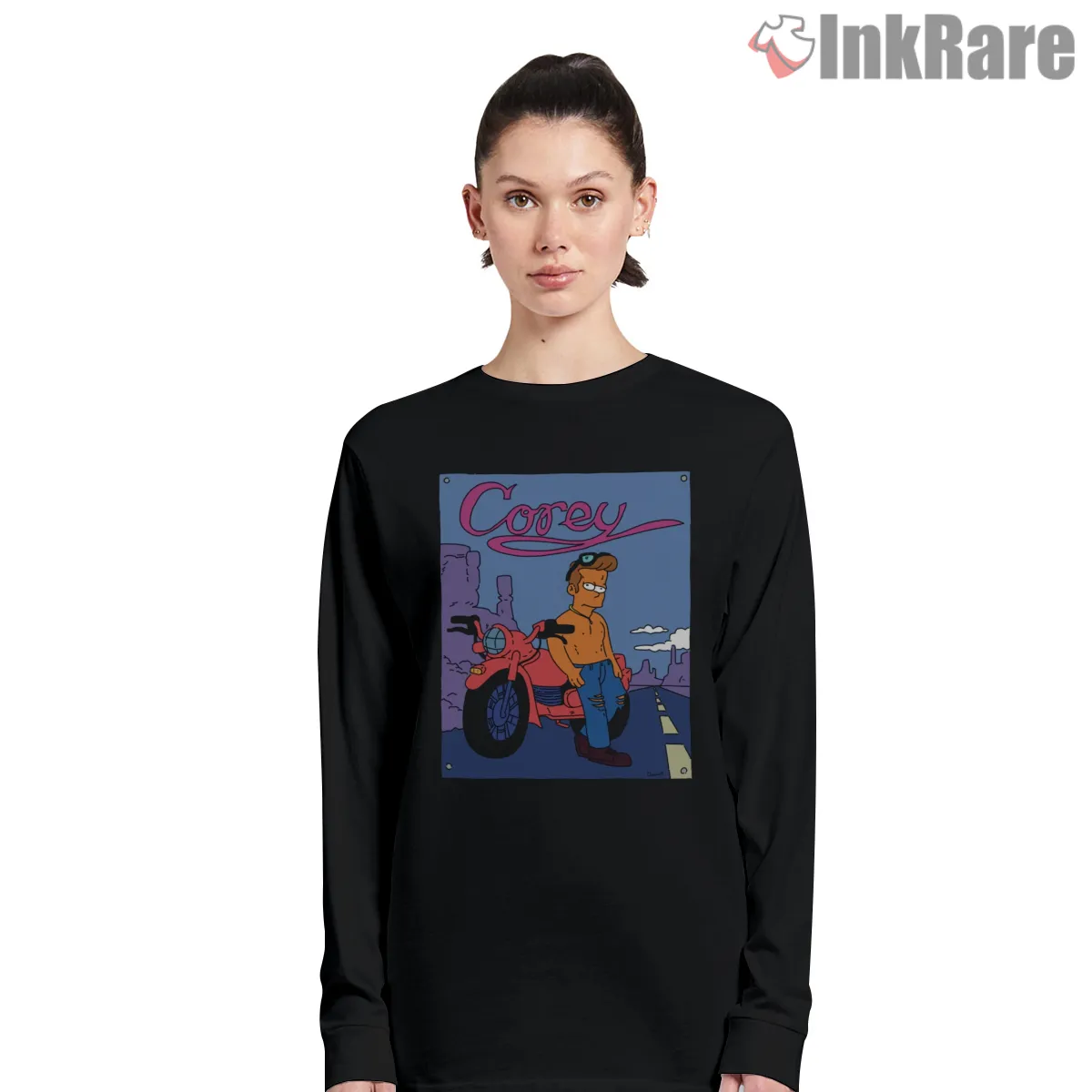 Corey Biker Poster Retro Cartoon Character Long Sleeve Black Corey Biker Poster Retro Cartoon Character Shirt on black long sleeve shirt for women graphic tee