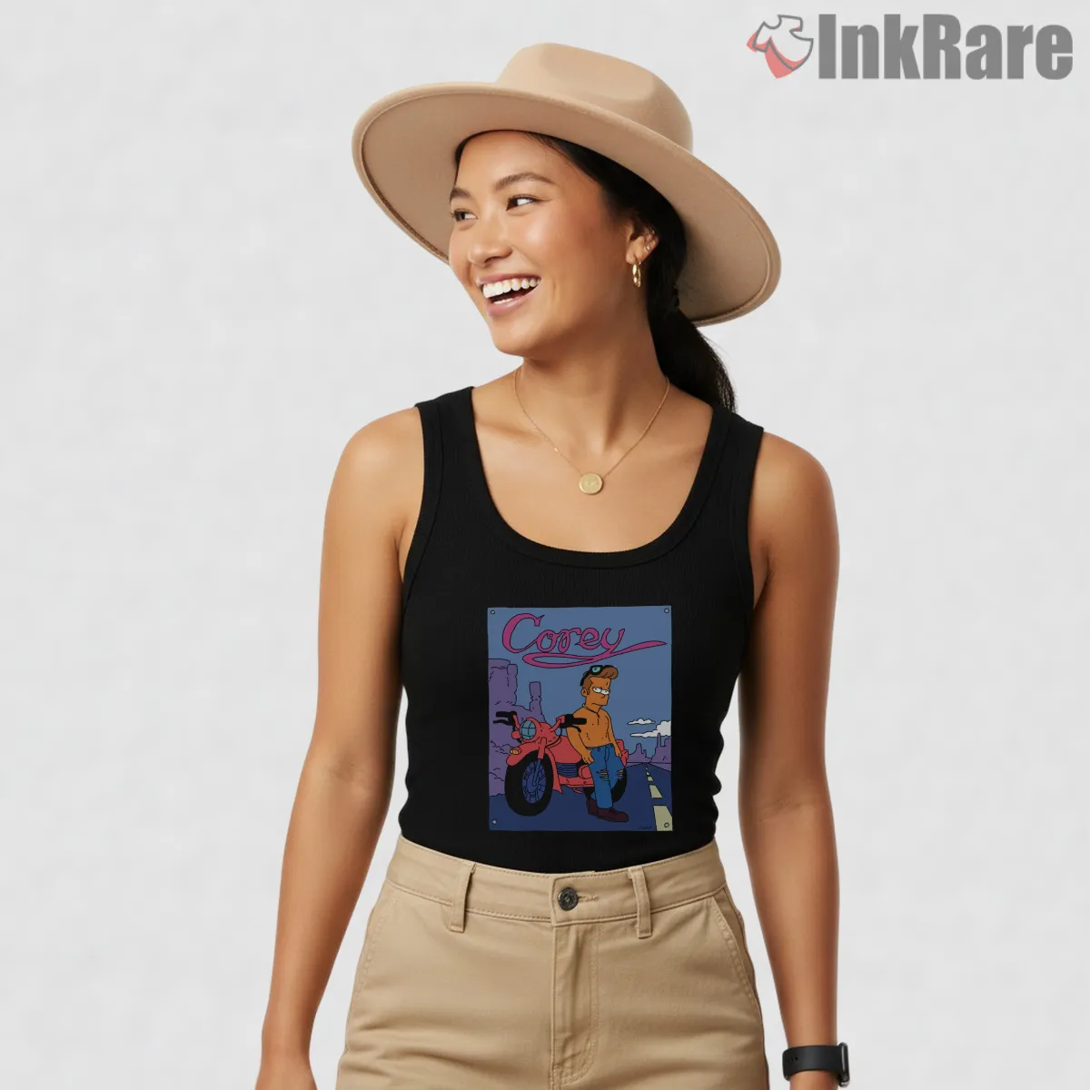 Corey Biker Poster Retro Cartoon Character Tank Top Black Corey Biker Poster Retro Cartoon Character Shirt on black tank top for women graphic tee