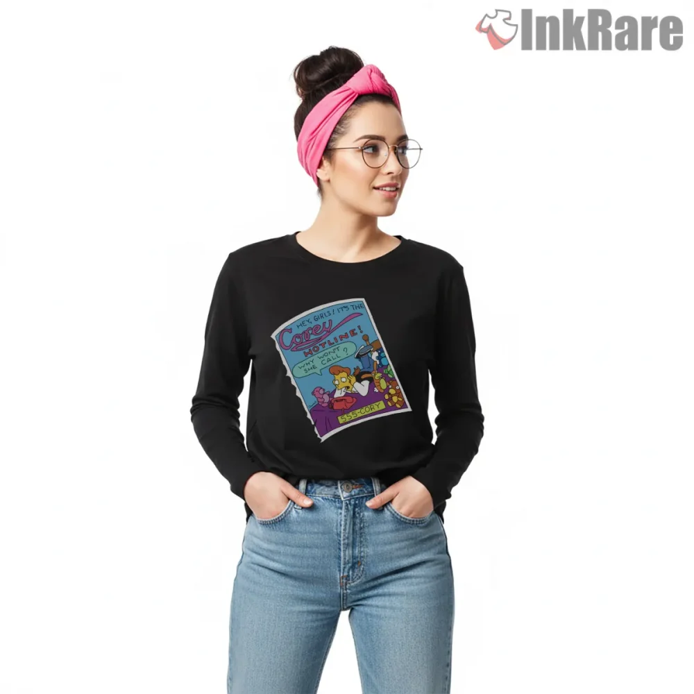 Corey Hotline Retro Cartoon Poster Style Shirt on black long sleeve shirt for women graphic tee