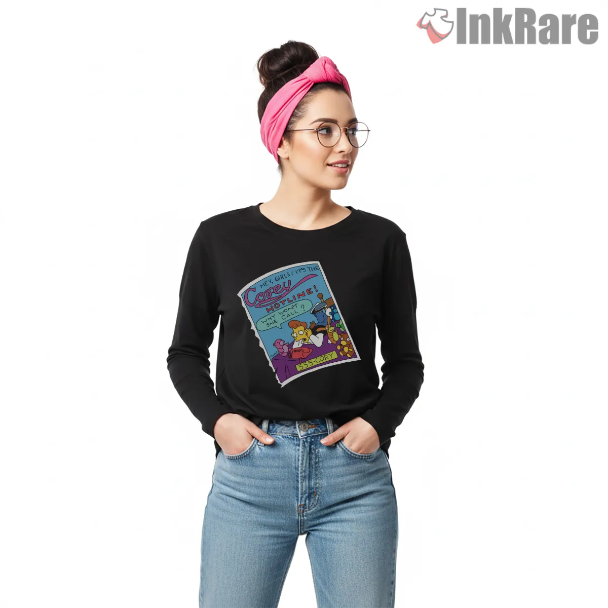 Corey Hotline Retro Cartoon Poster Style Long Sleeve Black Corey Hotline Retro Cartoon Poster Style Shirt on black long sleeve shirt for women graphic tee