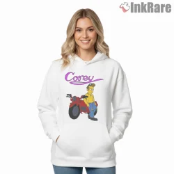 Corey Simpsons Retro Biker Poster Cartoon Shirt on white hoodie for women graphic tee