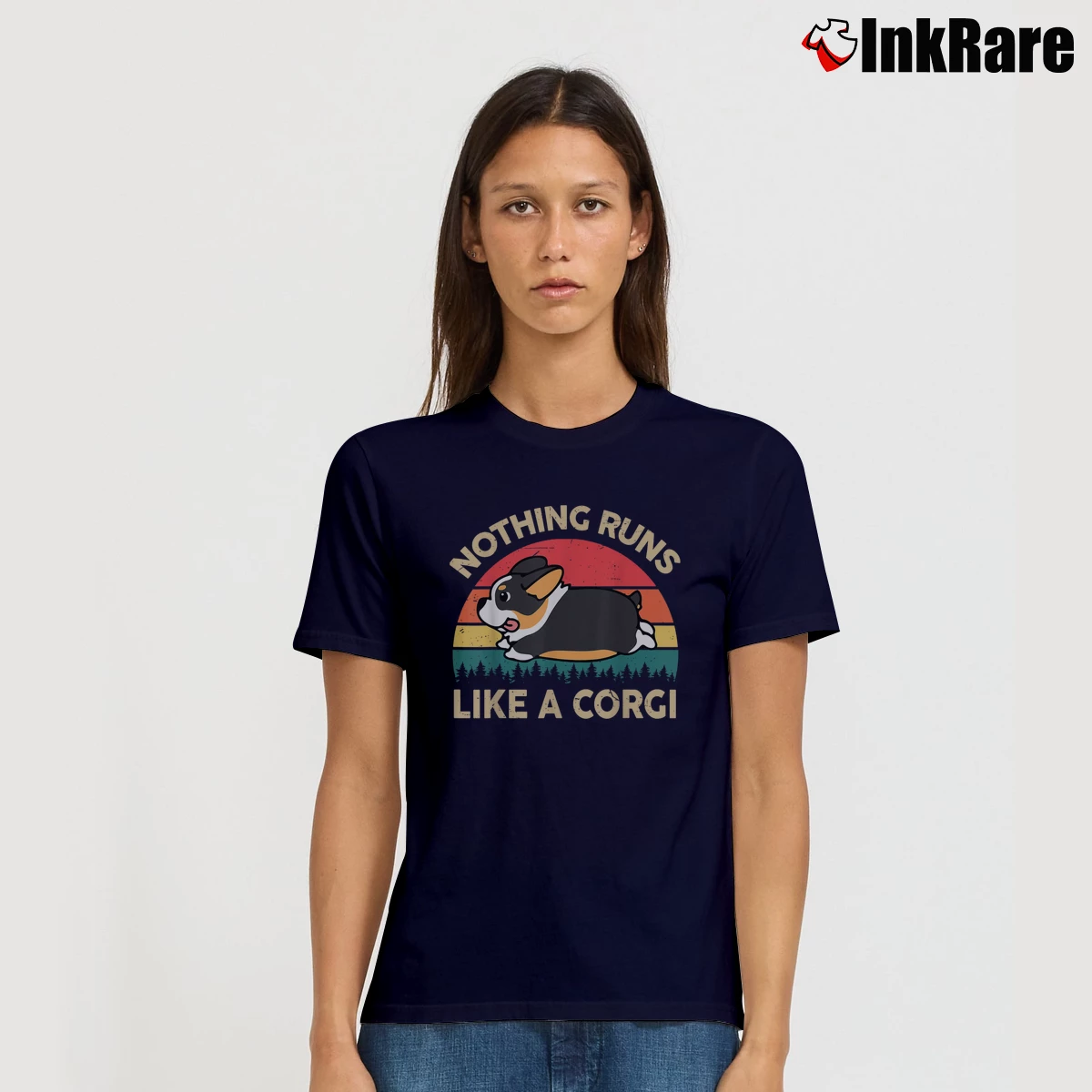 Women’s Corgi Nothing Runs Like A Corgi Lover Gift T-Shirt in navy | Soft, Flattering Fit