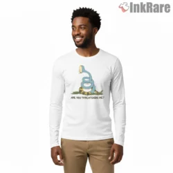 Cornholio Are You Threatening Me Coil Flag Parody Shirt on white long sleeve shirt for men graphic tee
