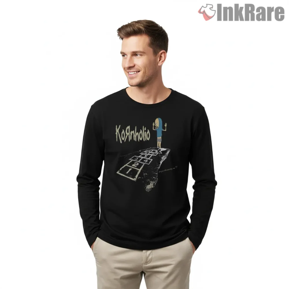 Cornholio Hopscotch Threat Parody Shirt on black long sleeve shirt for men graphic tee
