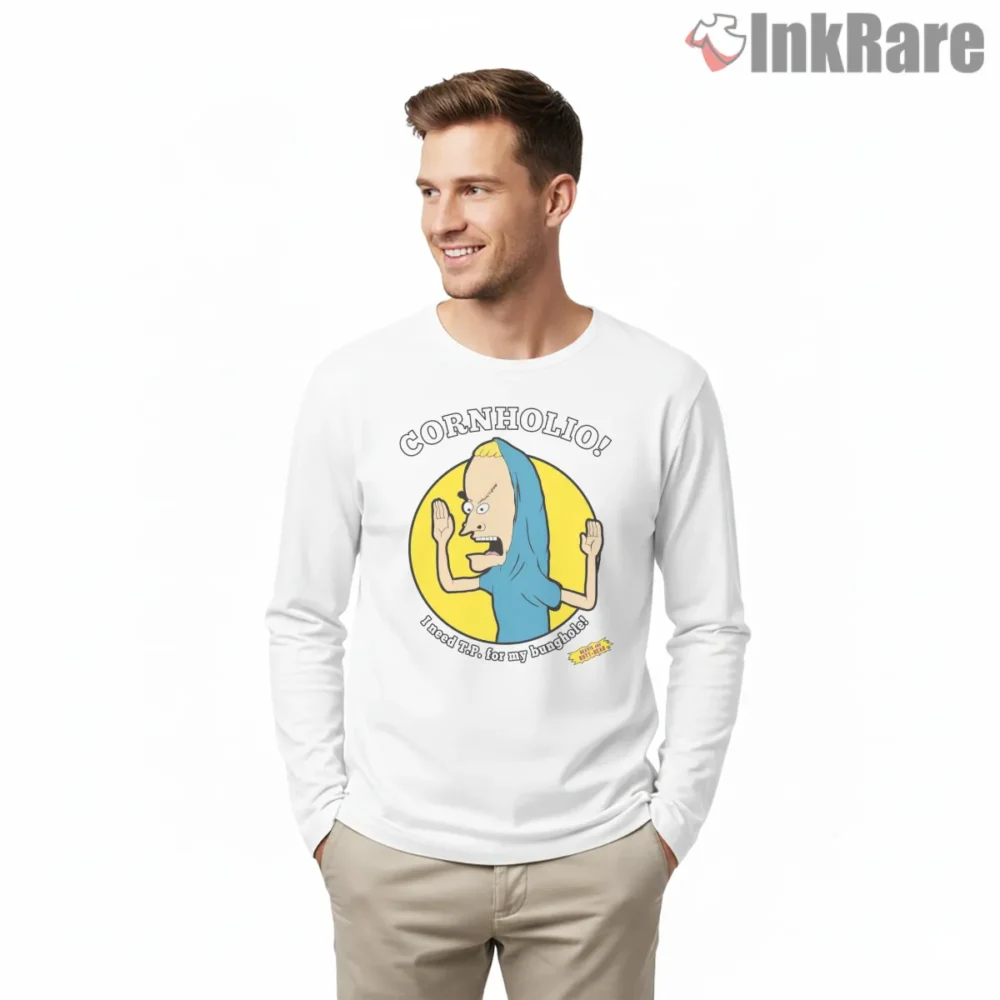 Cornholio Vintage Tp For My Bunghole Circle Shirt on white long sleeve shirt for men graphic tee