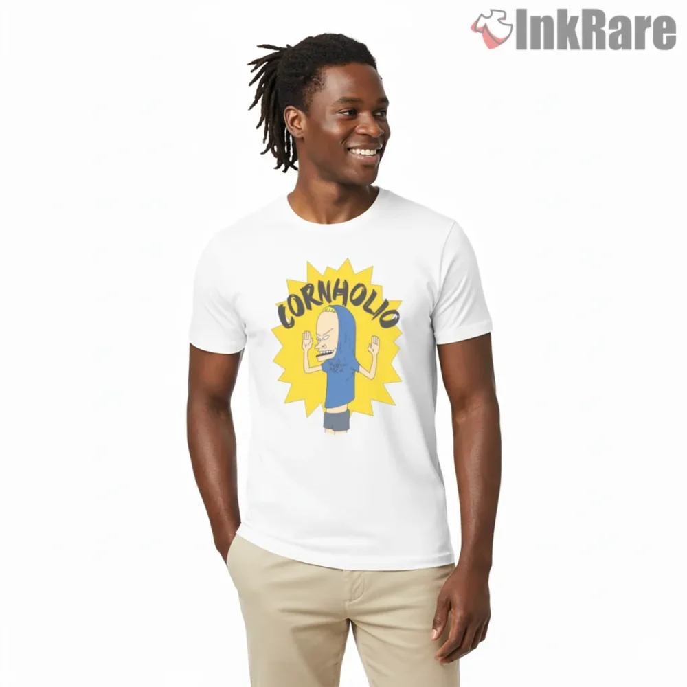 Cornholio Yellow Burst Icon Shirt on white short sleeve shirt for men graphic tee