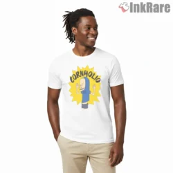 Cornholio Yellow Burst Icon Shirt on white short sleeve shirt for men graphic tee