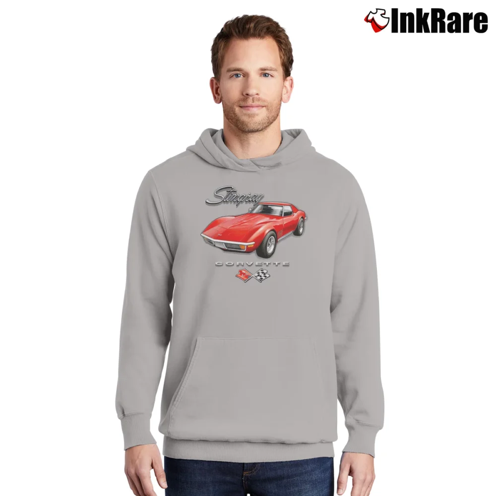 Men’s Corvette Stingray And C3 Logo Pullover Hoodie in sport grey | Cozy, Durable, Modern Fit