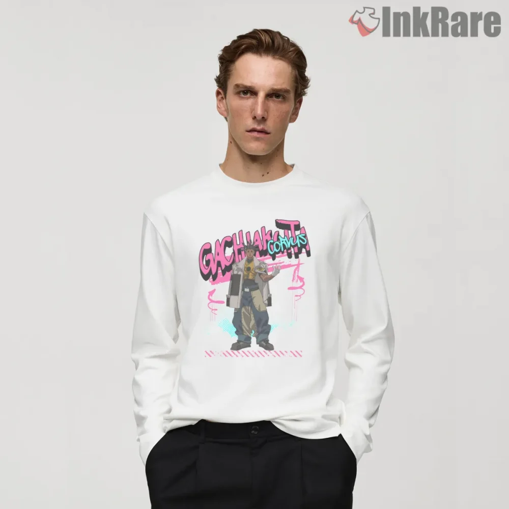Corvus Streetwear Pose Graffiti Typography Anime Shirt on white long sleeve shirt for men graphic tee