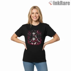 Cosmic Guardian Cats Magical Fantasy Shirt on black short sleeve shirt for women graphic tee