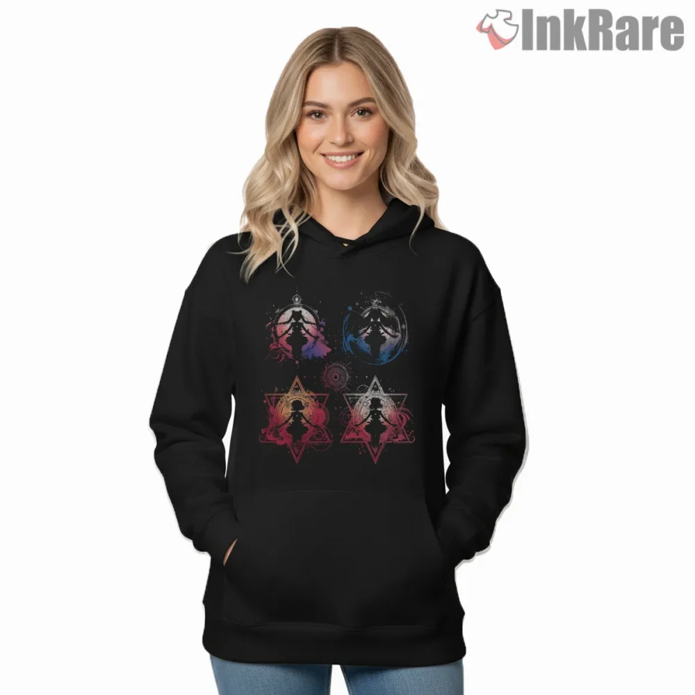 Cosmic Usagi Silhouette Moonlight Shirt on black hoodie for women graphic tee