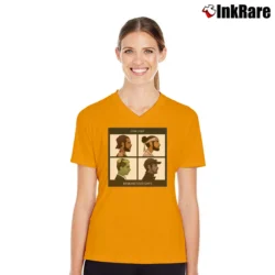 Women’s Cow Chop Demonetized Days V-Neck Tee in orange | Chic Neckline, Soft Texture