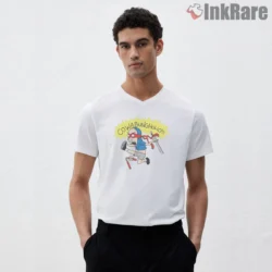 Cowabungholio Ninja Rampage Cartoon Shirt on white v-neck shirt for men graphic tee
