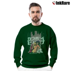 Men’s Cowboy Bebop Faye Valentine Anime Crewneck Sweatshirt in forest green | Cozy Fabric, Clean Style