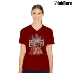 Women’s Cowboy Bebop Faye Valentine Anime V-Neck Tee in maroon | Chic Neckline, Soft Texture
