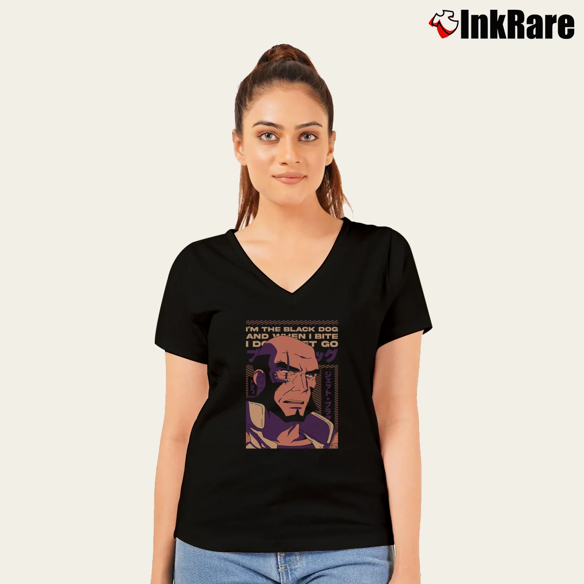 Women’s Cowboy Bebop Jet Black V-Neck Tee in black | Chic Neckline, Soft Texture