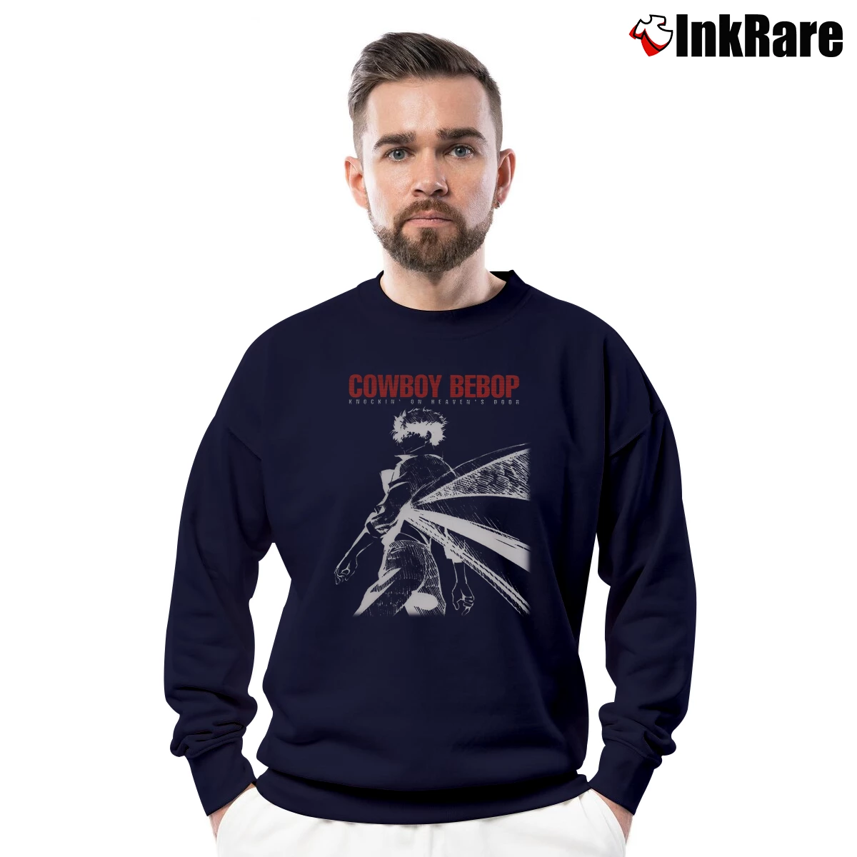 Men’s Cowboy Bebop Knocking On Heavens Door Crewneck Sweatshirt in navy | Cozy Fabric, Clean Style