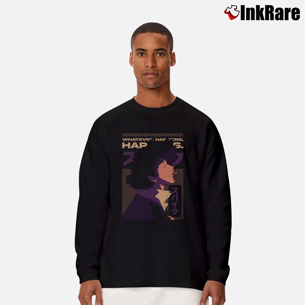 Men’s Cowboy Bebop Spike Spiegel Long-Sleeve Shirt in black | Sleek, Lightweight, Year-Round Wear