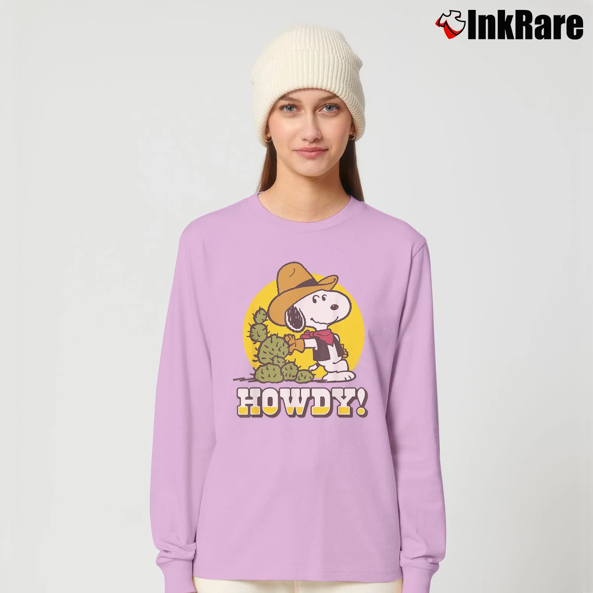 cowboy snoopy howdy Women’s Long-Sleeve Top in light pink – Effortless Layer Women’s cowboy snoopy howdy Long-Sleeve Top in light pink | Sleek, Versatile, All-Season