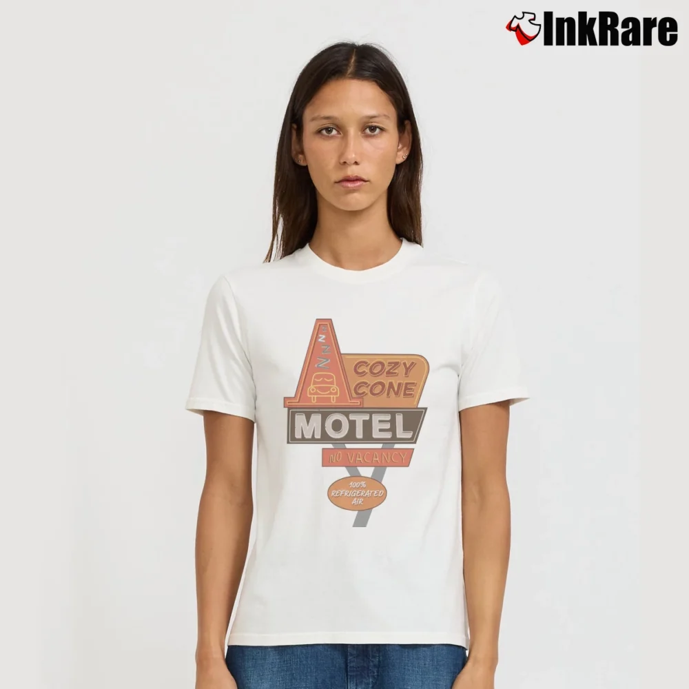 Women’s Cozy Cone Motel Disney Inspired Signature T-Shirt in white | Soft, Flattering Fit