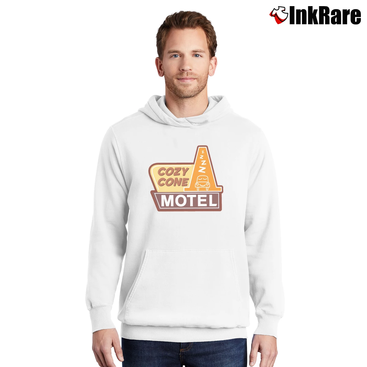 Cozy Cone Motel Men’s Pullover Hoodie in white – Ultimate Warmth Men’s Cozy Cone Motel Pullover Hoodie in white | Cozy, Durable, Modern Fit