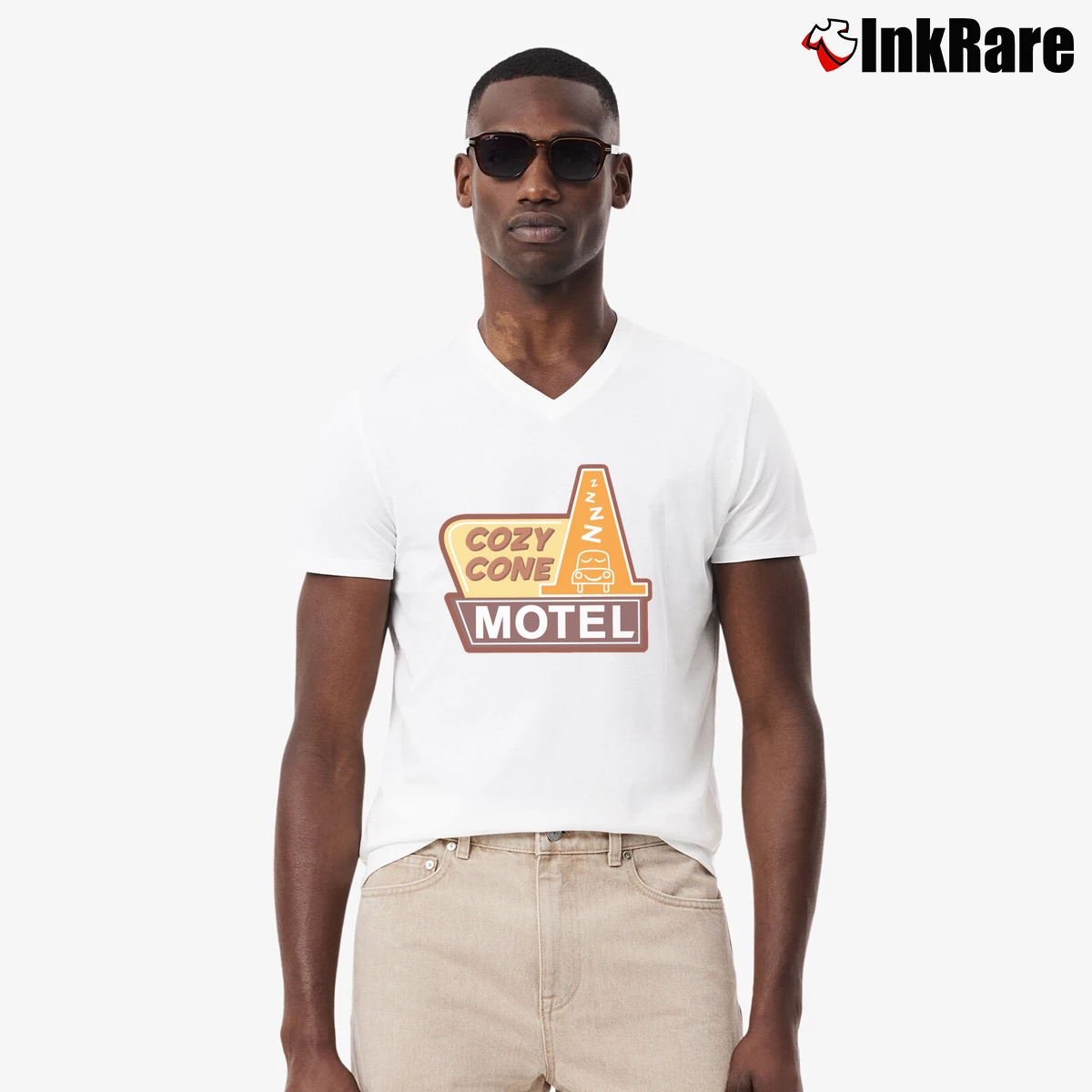 Cozy Cone Motel Men’s V-Neck Tee in white – Modern Essential Men’s Cozy Cone Motel V-Neck Tee in white | Sharp, Breathable, Everyday Staple