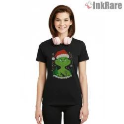 Cozy Forest Grinch Winter Lights Shirt on black short sleeve shirt for women graphic tee