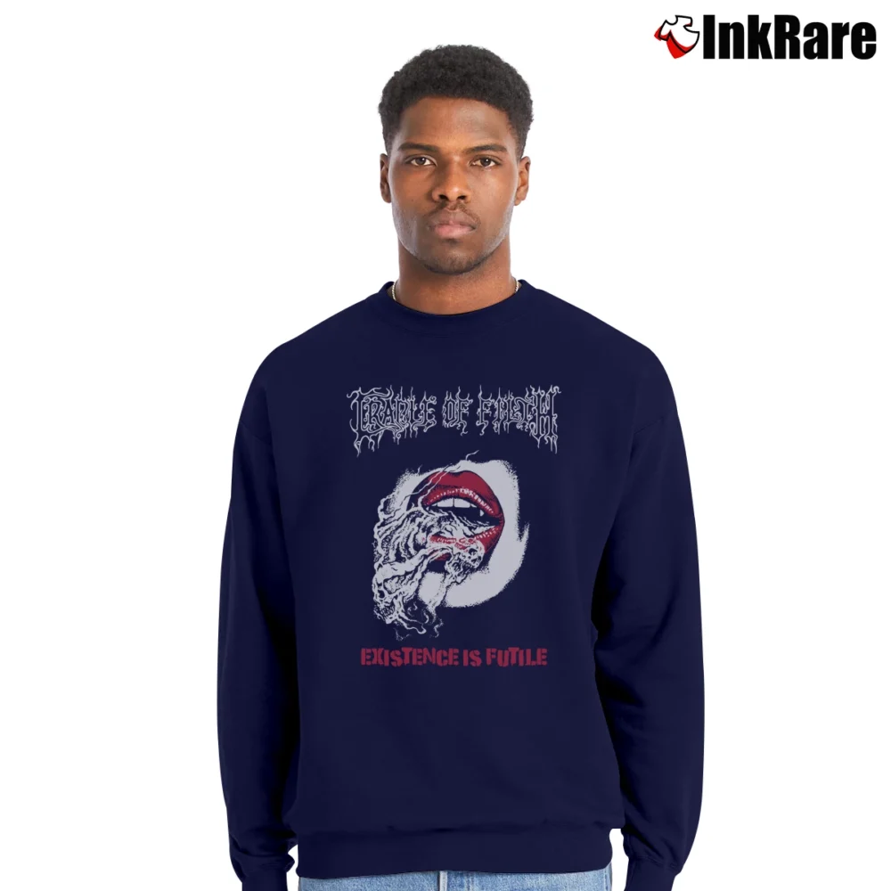 Men’s Cradle Of Filth Existence Is Futile Crewneck Sweatshirt in navy | Cozy Fabric, Clean Style