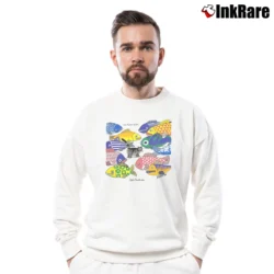 Men’s Crazy B Kliban Cat So Many Fish Crewneck Sweatshirt in white | Cozy Fabric, Clean Style