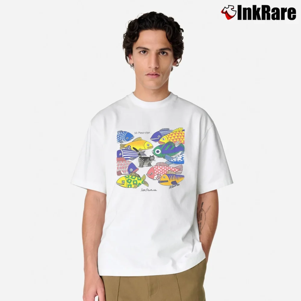 Men’s Crazy B Kliban Cat So Many Fish Classic T-Shirt in white | Soft, Breathable Everyday Wear
