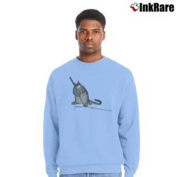 Men’s Crazy Cat Golf Cartoon Crewneck Sweatshirt in light blue | Cozy Fabric, Clean Style