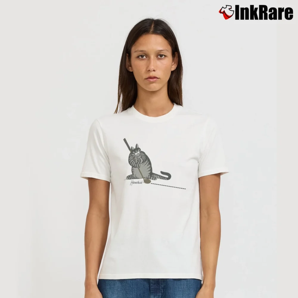 Women’s Crazy Cat Golf Cartoon Signature T-Shirt in white | Soft, Flattering Fit