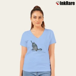 Women’s Crazy Cat Golf Cartoon V-Neck Tee in light blue | Chic Neckline, Soft Texture