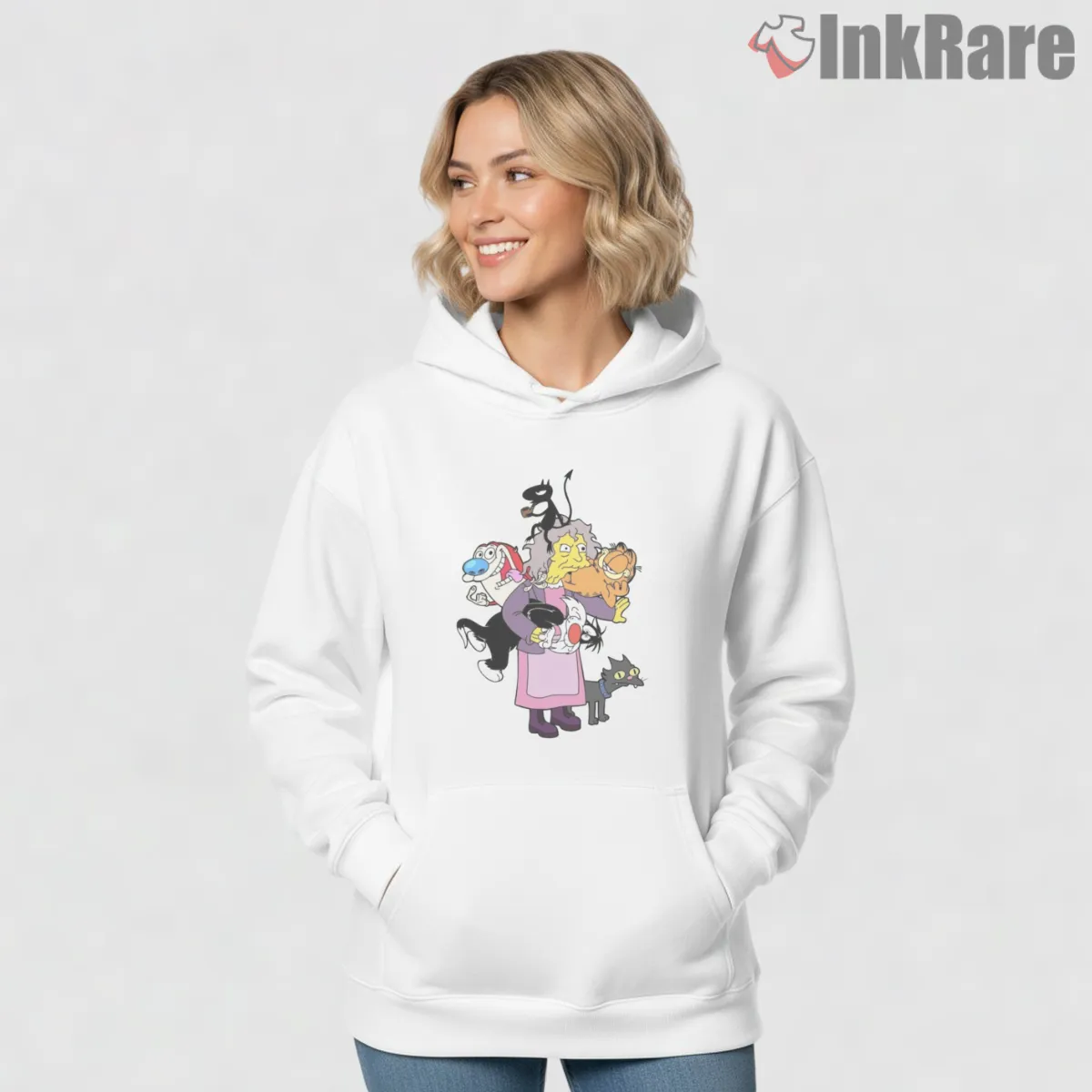 Crazy Cat Lady Simpsons Chaos Cartoon Mashup Shirt on white hoodie for women graphic tee