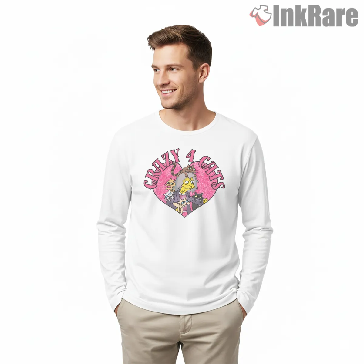 Crazy For Cats Eleanor Simpsons Heart Cartoon Long Sleeve White Crazy For Cats Eleanor Simpsons Heart Cartoon Shirt on white long sleeve shirt for men graphic tee